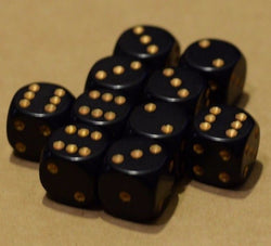 Opaque 16mm D6 RPG Chessex Dice (10 Dice) Solid Black with Gold Pips Bunco (Online Only)