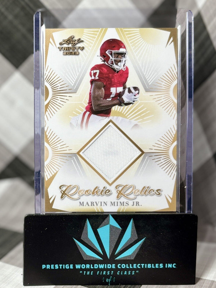Marvin Mims 2023 Leaf Trinity Rookie Relics Won Patch #RR-24 Denver Broncos RC (ONLINE ORDER ONLY)