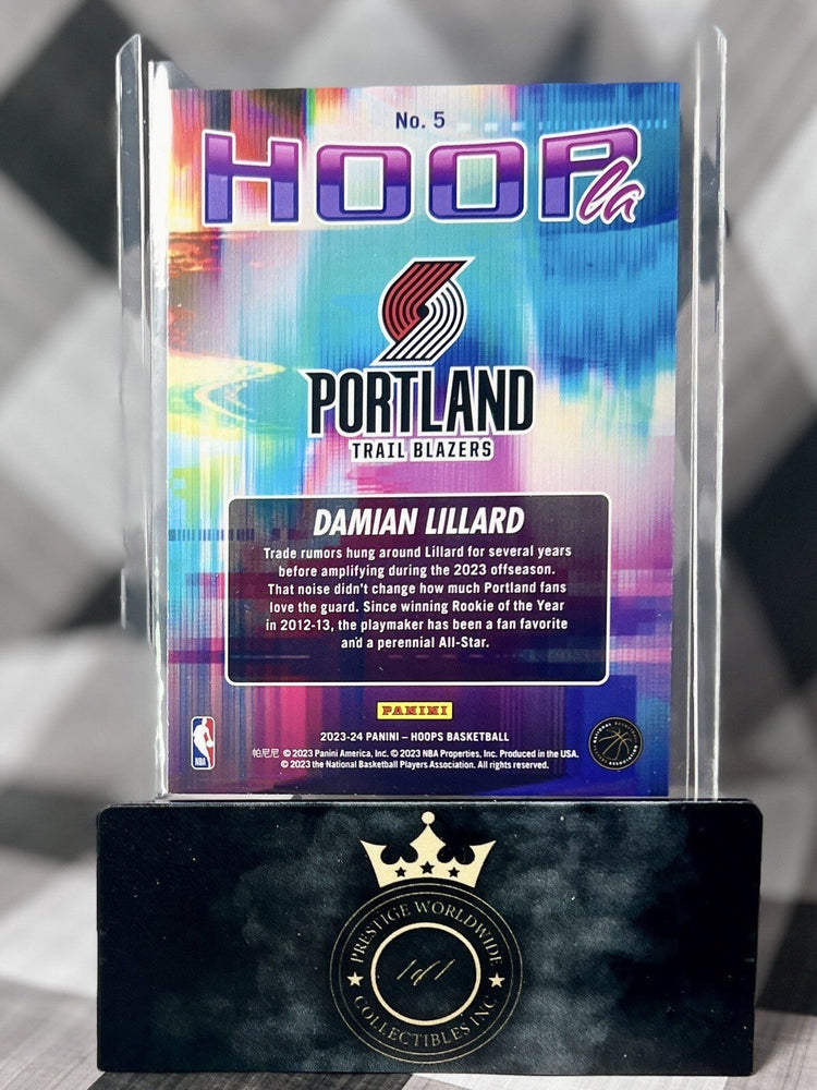 Damian Lillard 2023-24 Panini NBA Hoops Holo HoopLa #5 Trailblazers Bucks SP (ONLINE ORDER ONLY)