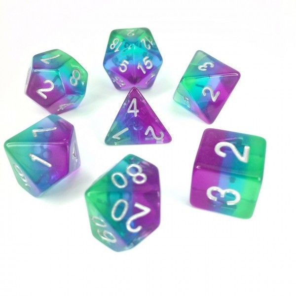 Blue Aurora Poly Dice Set Blue Purple Teal Clear (7) Translucent New RPG DnD (Online Only)