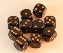 Opaque 16mm D6 RPG Chessex Dice (10 Dice) Solid Black with Gold Pips Bunco (Online Only)