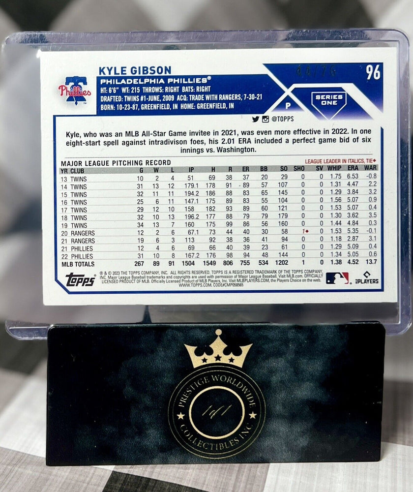 Kyle Gibson 2023 Topps Series 1 Independence Day Border Rookie /76 #96 Phillies (ONLINE ORDER ONLY)