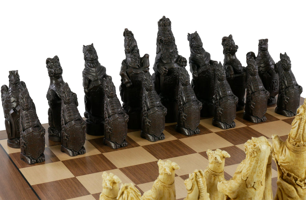 Chess Set - 5.8" Royal Beasts Resin Chess Pieces on Walnut/Maple Chess Board (ONLINE ORDER ONLY)
