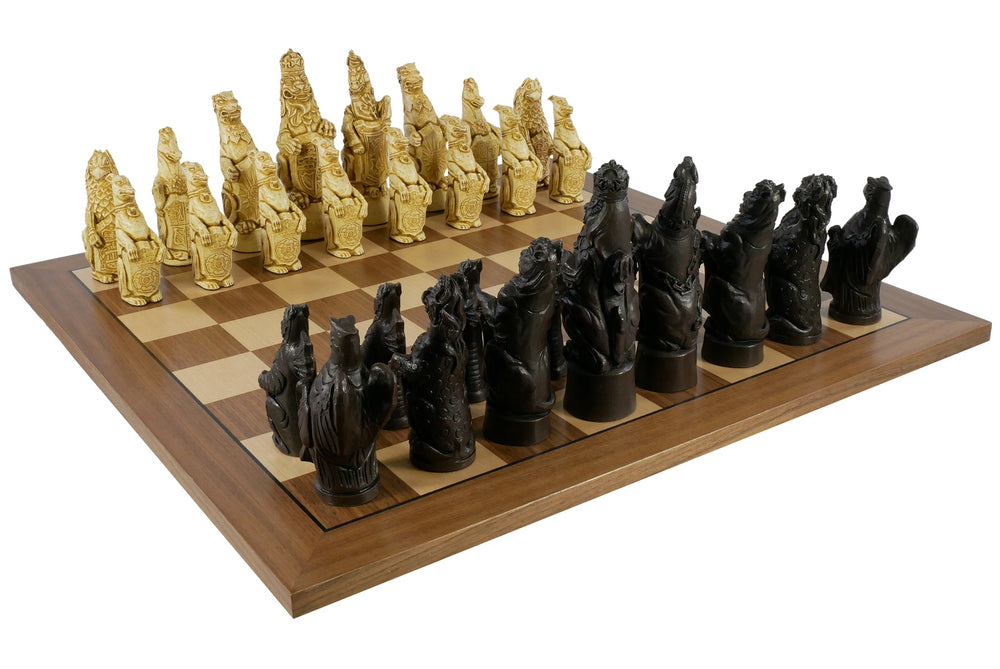 Chess Set - 5.8" Royal Beasts Resin Chess Pieces on Walnut/Maple Chess Board (ONLINE ORDER ONLY)
