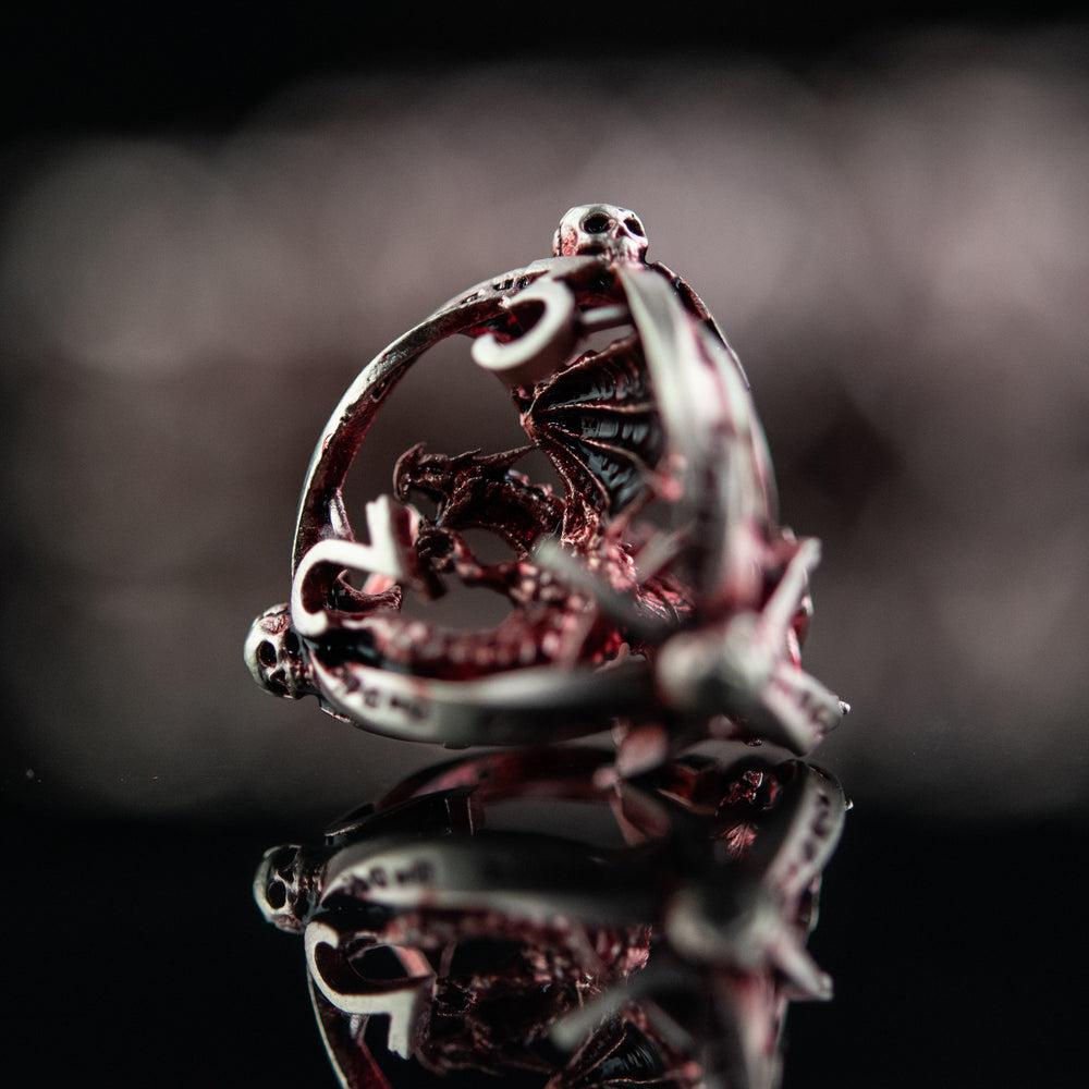 Draco Immortui Hollow Metal Dice Set - Red and Silver (ONLINE ORDER ONLY)