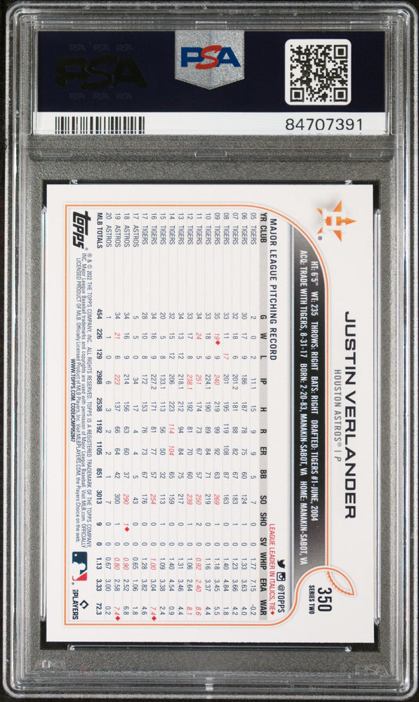 2022 TOPPS JUSTIN VERLANDER  #350 - PSA 10 (Online Order Only)