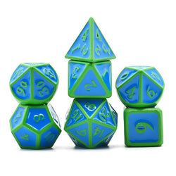 Green Paint Blue Enamel Metal Dice (Online Only)