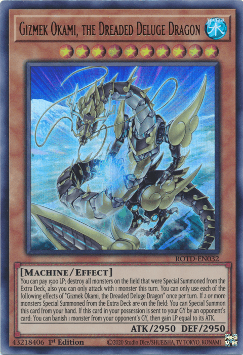 Gizmek Okami, the Dreaded Deluge Dragon [ROTD-EN032] Ultra Rare (ONLINE ORDER ONLY)