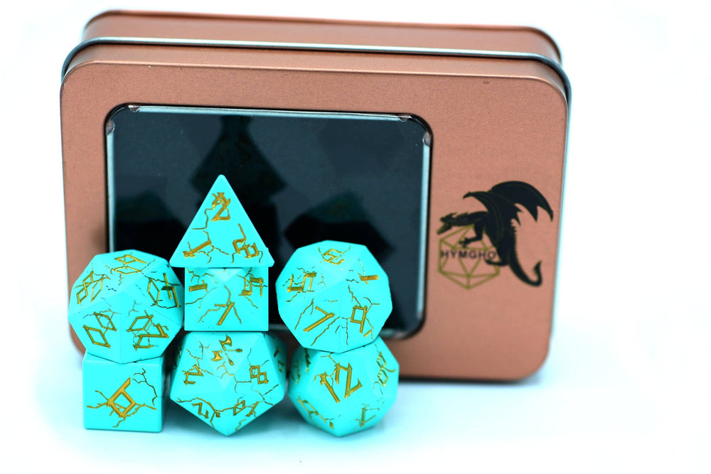 Turquoise with Silver Solid Metal Barbarian Dice Set (ONLINE ORDER ONLY)