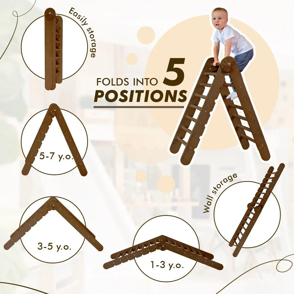 5in1 Montessori Climbing Set: Triangle Ladder, Climbing Arch, Slide, Net & Cushion – Chocolate (ONLINE ORDER ONLY)