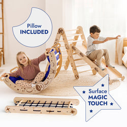 Apollo 5in1 Climbing Set:  Pikler Triangle, Net, Arch, Slide Board, and Cushion for Little Astronauts
