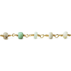 5mm Blue Peruvian Opal Heishi Gold plated Chain by the foot (ONLINE ORDER ONLY)