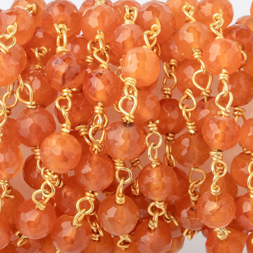 5mm Carnelian Faceted Round Beads on Vermeil Chain (ONLINE ORDER ONLY)