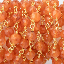 5mm Carnelian Faceted Round Beads on Vermeil Chain (ONLINE ORDER ONLY)