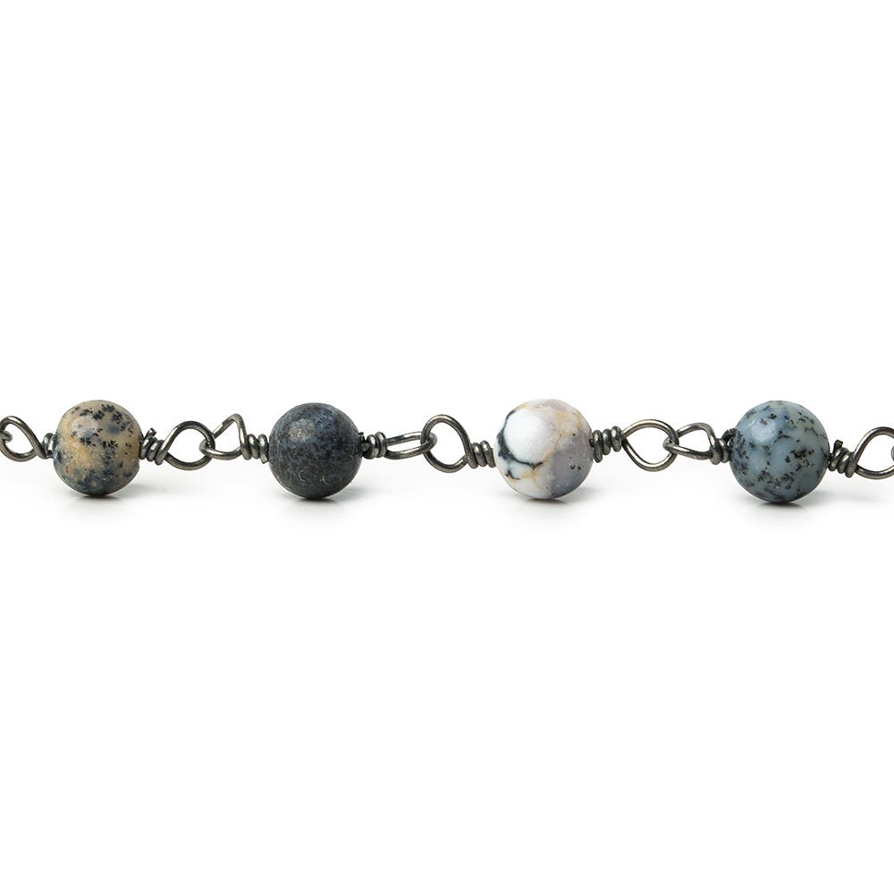 5mm Dendritic Opal plain round Black Gold plated Chain by the foot (ONLINE ORDER ONLY)