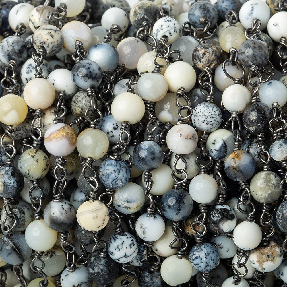 5mm Dendritic Opal plain round Black Gold plated Chain by the foot (ONLINE ORDER ONLY)