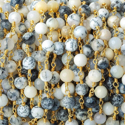 5mm Dendritic Opal plain round Gold plated Chain by the foot (ONLINE ORDER ONLY)