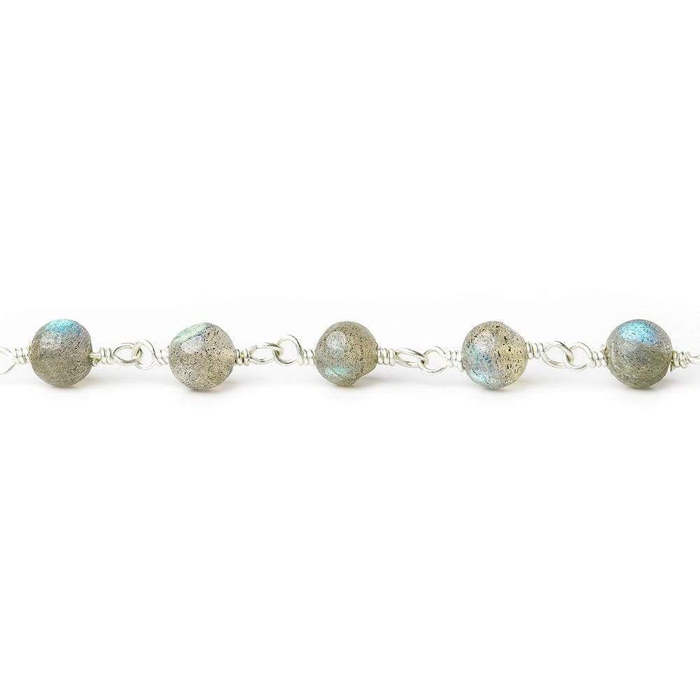 5mm Labradorite plain round Silver plated Chain by the foot (ONLINE ORDER ONLY)