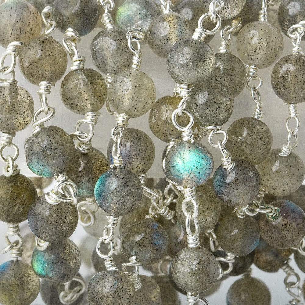 5mm Labradorite plain round Silver plated Chain by the foot (ONLINE ORDER ONLY)