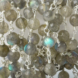5mm Labradorite plain round Silver plated Chain by the foot (ONLINE ORDER ONLY)