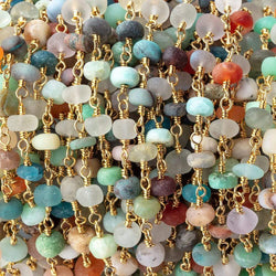 5mm Matte Multi Gem Plain Rondelle on Gold Plated Chain 30pcs (ONLINE ORDER ONLY)