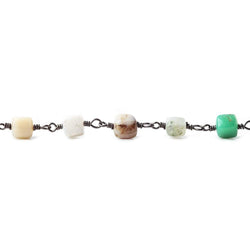 5mm Multi Gemstone plain cube Black Gold plated Chain by the foot (ONLINE ORDER ONLY)