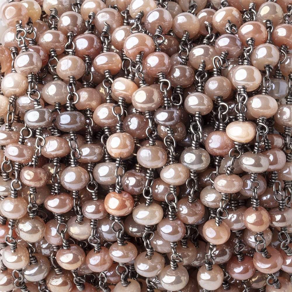 5mm Mystic Angel Skin Peach Moonstone Plain Rondelles Black Gold Chain by the Foot (ONLINE ORDER ONLY)