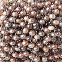 5mm Mystic Angel Skin Peach Moonstone Plain Rondelles Black Gold Chain by the Foot (ONLINE ORDER ONLY)