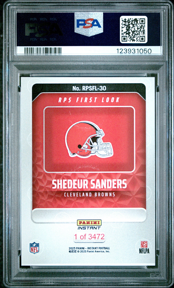 Graded 2025 Panini Instant Shedeur Sanders #RPSFL30 RPS First Look Rookie RC Football Card PSA 8 Near Mint (ONLINE ORDER ONLY)