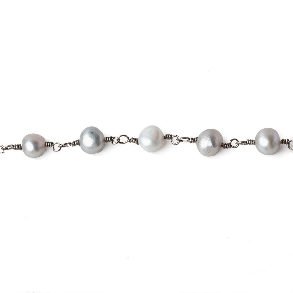 5x4-6x5mm Silver Baroque Pearls Black Gold plated Chain by the foot 25 pieces (ONLINE ORDER ONLY)