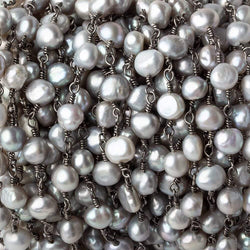 5x4-6x5mm Silver Baroque Pearls Black Gold plated Chain by the foot 25 pieces (ONLINE ORDER ONLY)