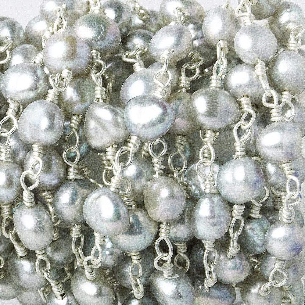 5x4mm Silver Baroque Freshwater Pearl on Silver plated Chain by the foot (ONLINE ORDER ONLY)