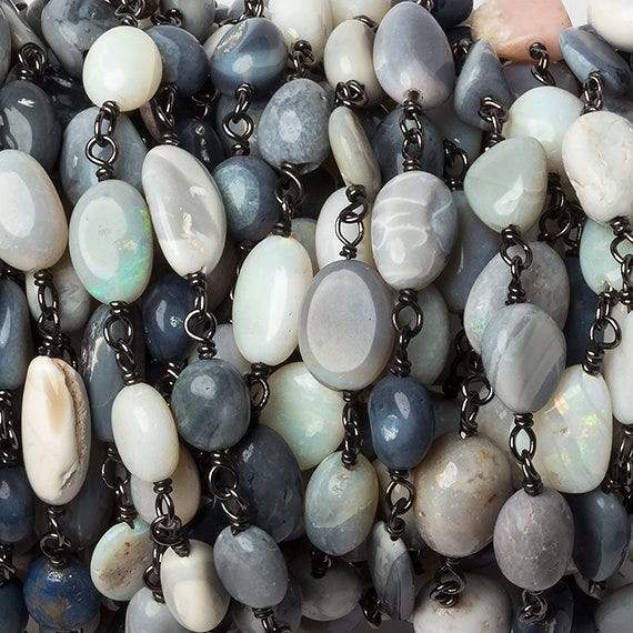 5x5-10x6mm Australian Opal plain nugget Black Gold .925 Chain by the foot 25 beads (ONLINE ORDER ONLY)