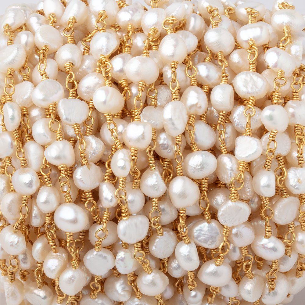 5x5-5x6mm White Baroque Pearls on Gold Plated Chain (ONLINE ORDER ONLY)