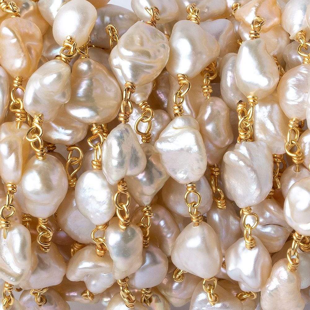 5x6-7x8mm Blush Peach Keshi Freshwater Pearl Vermeil Chain by the foot (ONLINE ORDER ONLY)