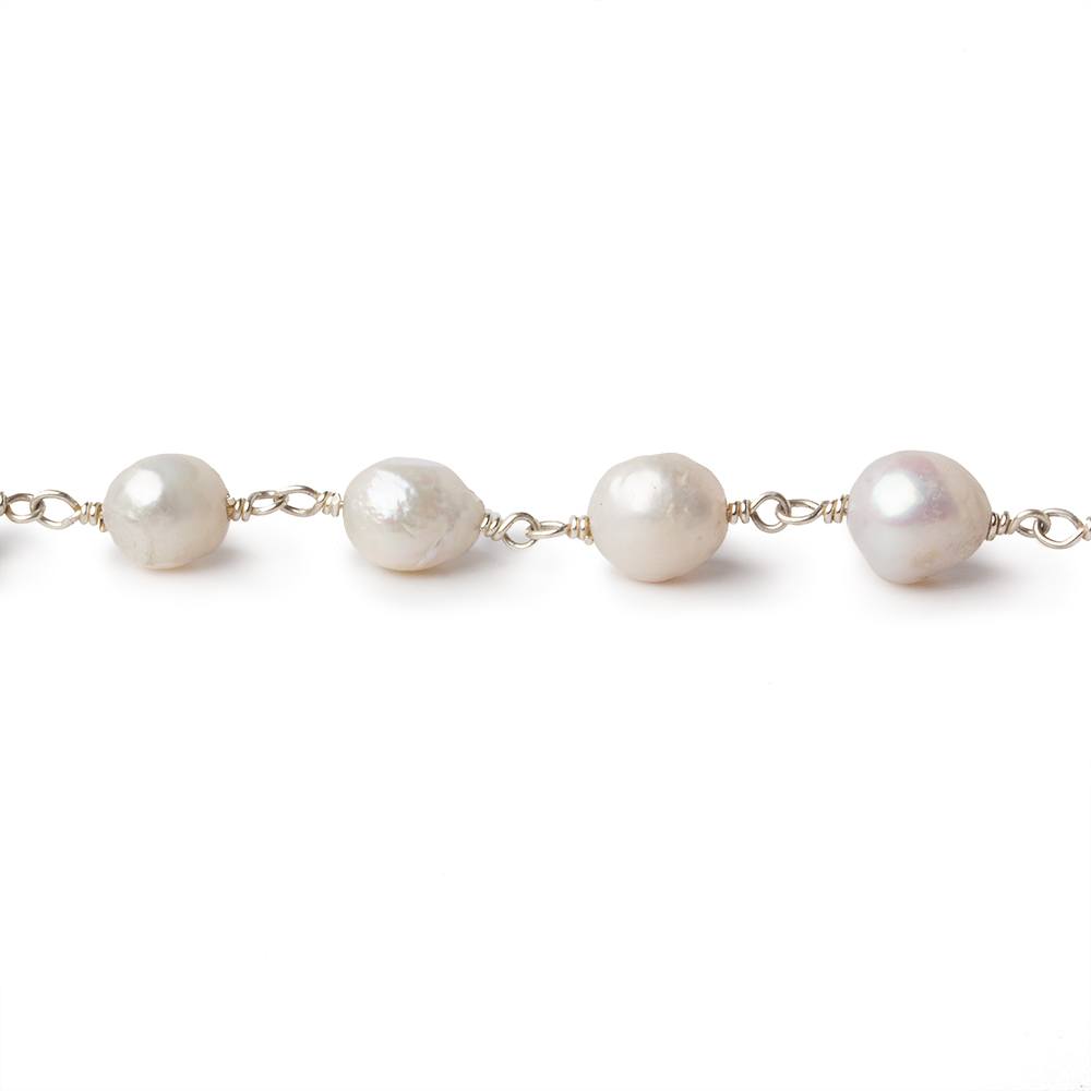 5x7-6x7mm White Petite Ultra Baroque Pearl .925 Silver Chain by the foot 24 pcs (ONLINE ORDER ONLY)
