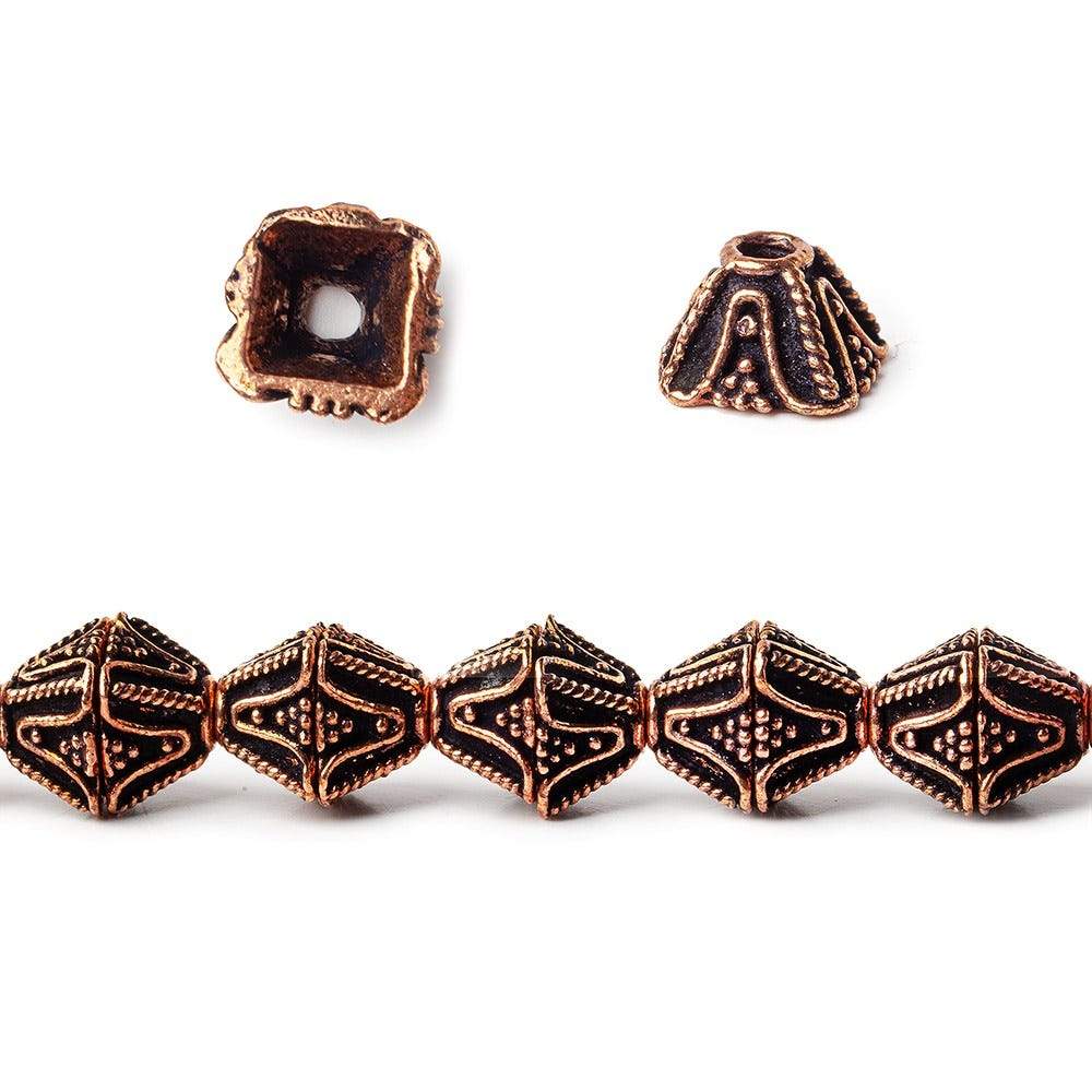 5x8x8mm Copper Bead Cap Pyramid Shape With Granulation 8 inch 40 pcs (ONLINE ORDER ONLY)