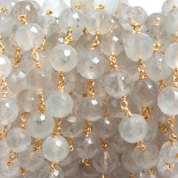 6-7mm Cream Moonstone faceted round Vermeil Chain by the foot 27 beads (ONLINE ORDER ONLY)