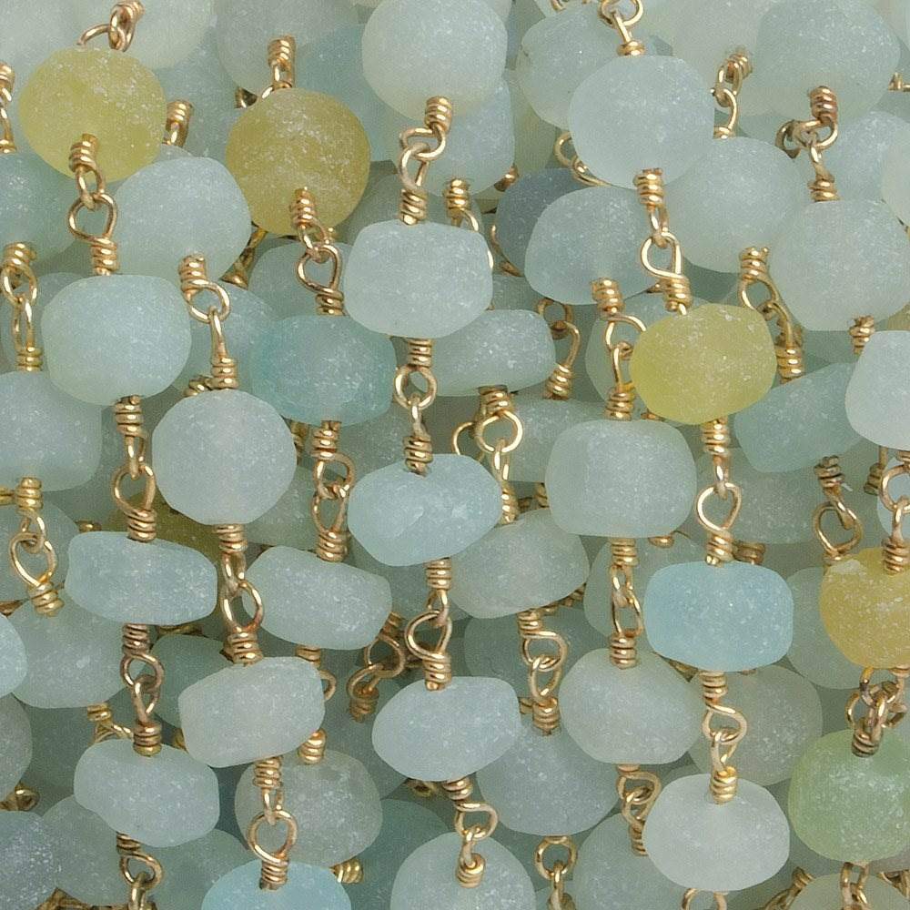 6-7mm Matte Beryl & Aqua rondelle Gold Chain by the foot -Lot (ONLINE ORDER ONLY)