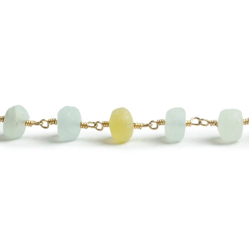 6-7mm Matte Beryl & Aqua rondelle Gold Chain by the foot -Lot (ONLINE ORDER ONLY)