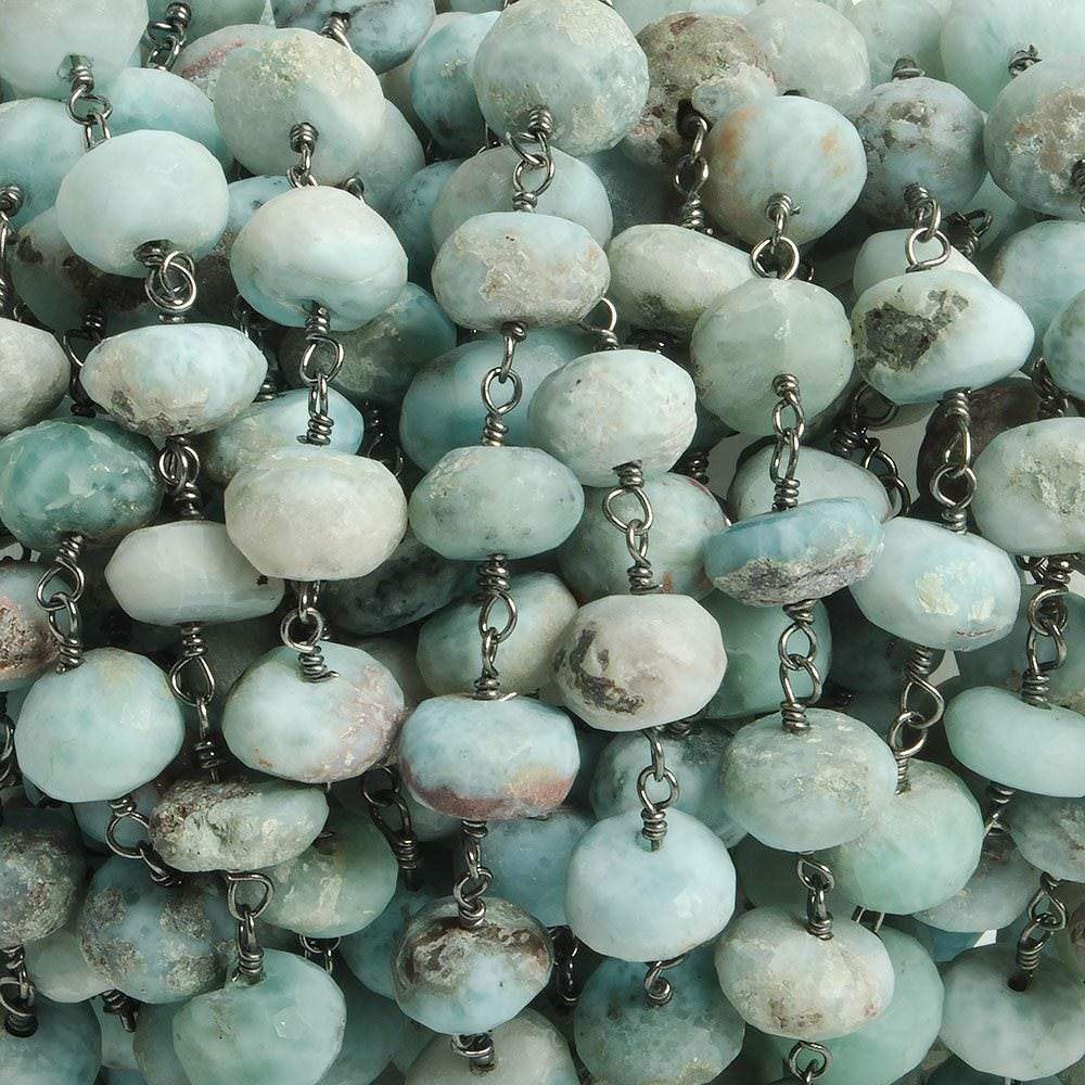 6-7mm Matte Larimar rondelle Black Gold plated Chain by the foot with approximately 30 pieces (ONLINE ORDER ONLY)
