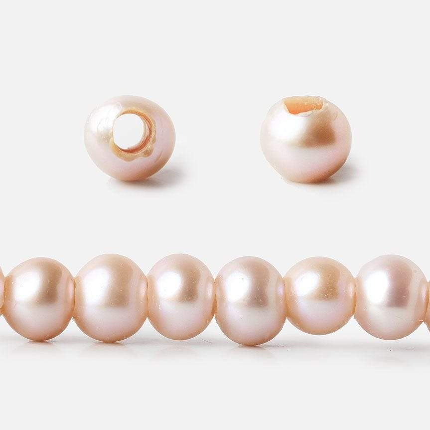 6-7mm Pink Ice Large Hole Off Round Freshwater Pearl 2.5mm drill hole, 15 inch, 75 pieces (ONLINE ORDER ONLY)