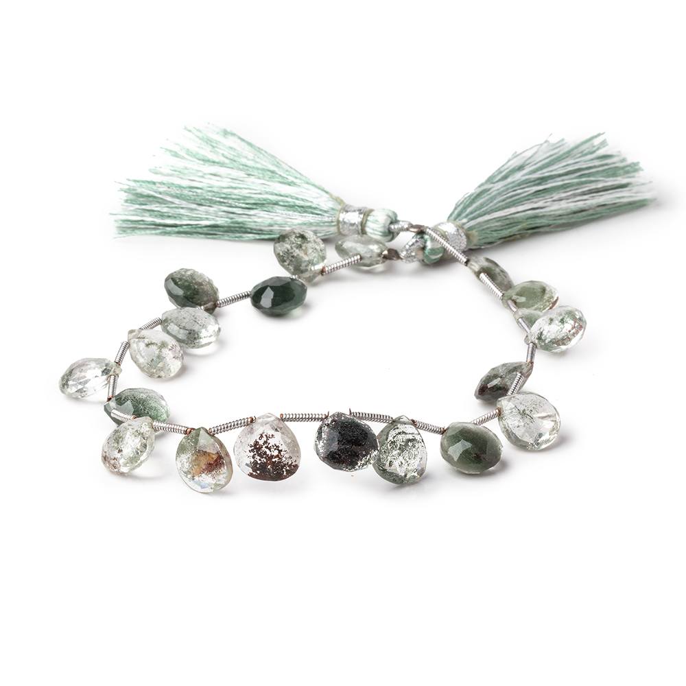6-8mm Moss Quartz Faceted Heart Beads 8 inch 20 pieces AA
