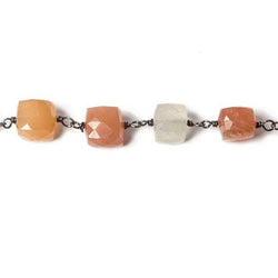 6-8mm MultiColor Moonstone cube Black Gold plated Silver Chain by the foot (ONLINE ORDER ONLY)