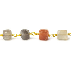 6-8mm MultiColor Moonstone faceted cube Vermeil Chain by the foot (ONLINE ORDER ONLY)