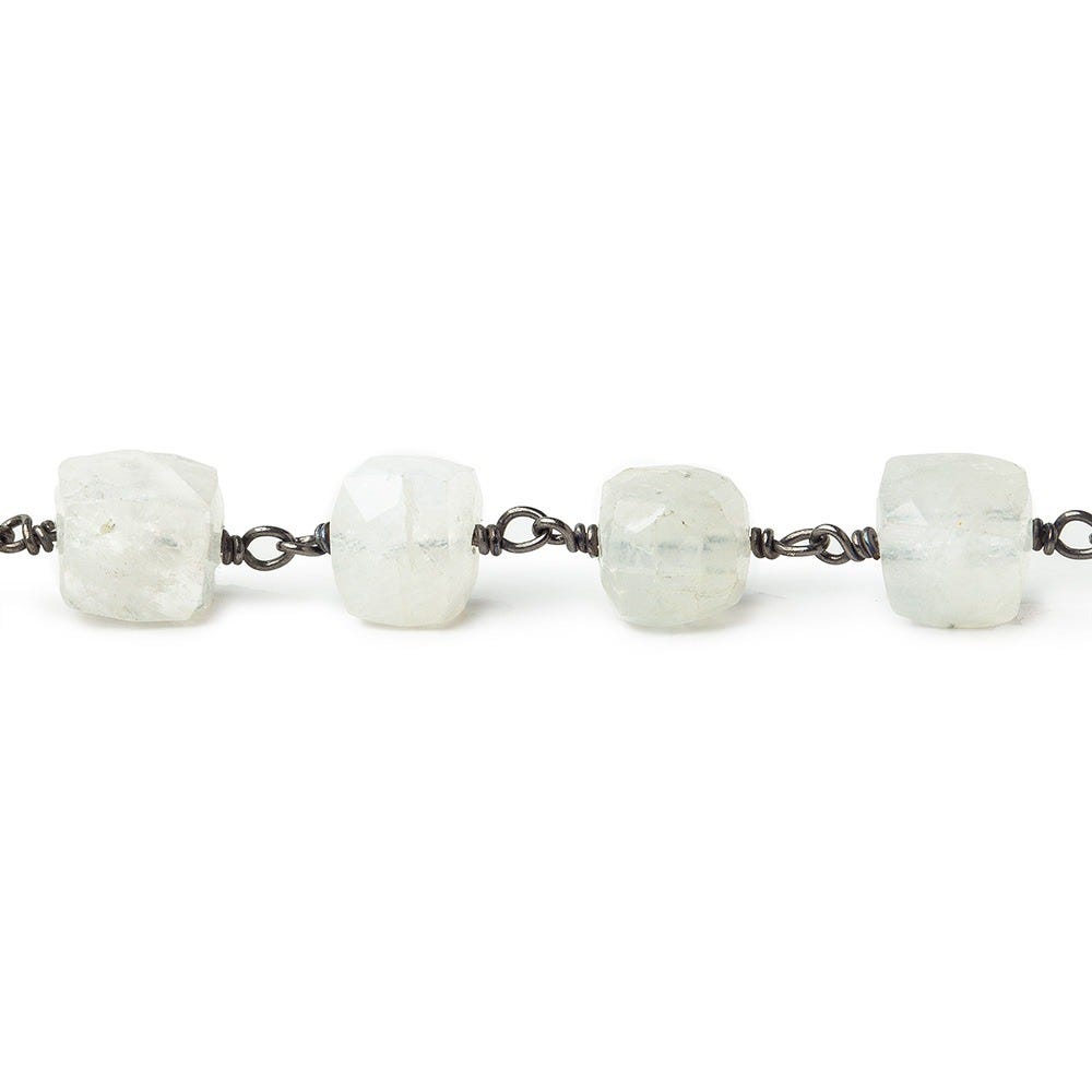 6-8mm Rainbow Moonstone cube Black Gold plated Silver Chain by the foot (ONLINE ORDER ONLY)