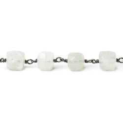 6-8mm Rainbow Moonstone cube Black Gold plated Silver Chain by the foot (ONLINE ORDER ONLY)