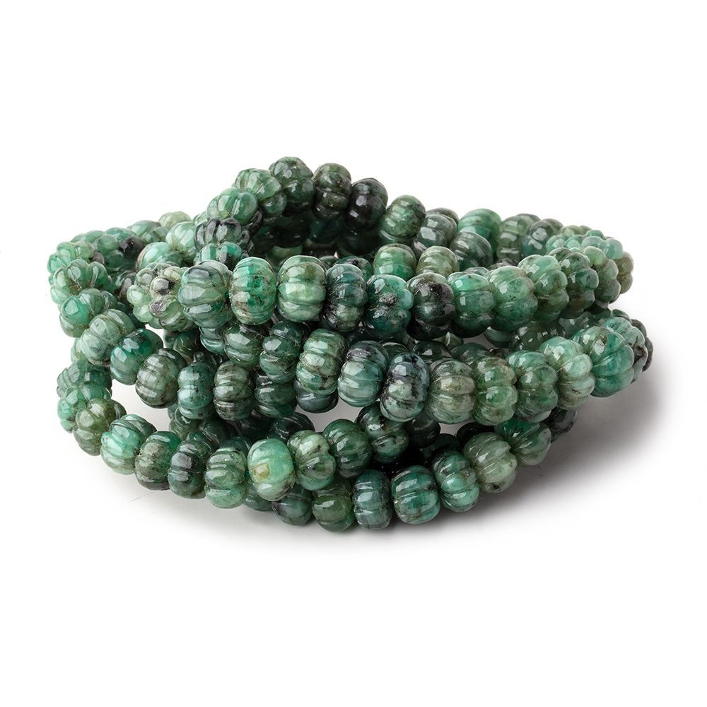 6-9.5mm Brazilian Emerald Carved Melon Rondelle Beads 18 inch 86 pieces (ONLINE ORDER ONLY)