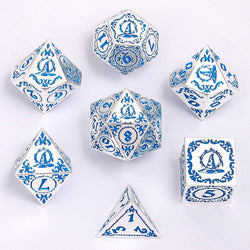 Wizard Solid Metal Polyhedral Dice Set - Silver with Blue (ONLINE ORDER ONLY)