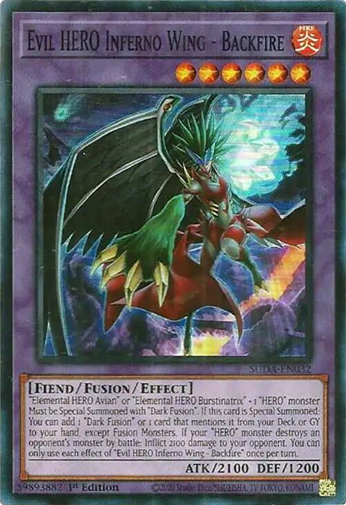 Evil HERO Inferno Wing - Backfire [SUDA-EN032] Super Rare (ONLINE ORDER ONLY)